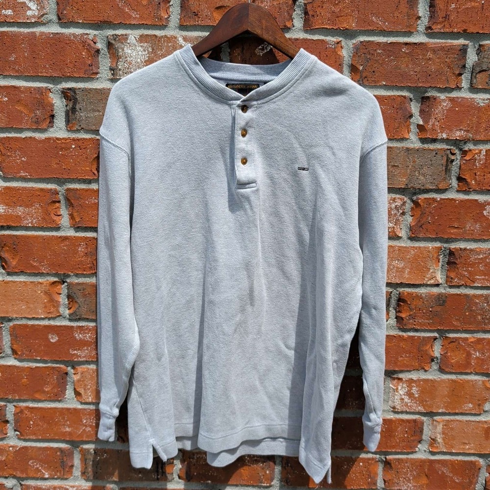 Alexander Julian Colours Henley Shirt Mens Large Blue Long Sleeve Cotton 848603